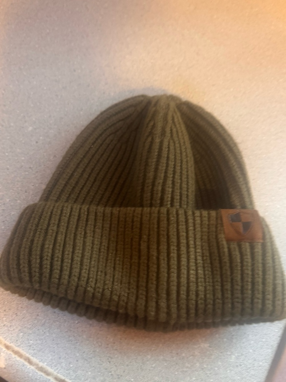 Kids Olive Ribbed Knit Beanie - Unbranded